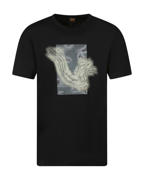 T-shirt noir en coton orné...