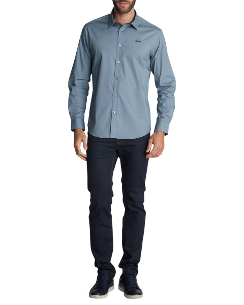 Chemise en coton bleue à...